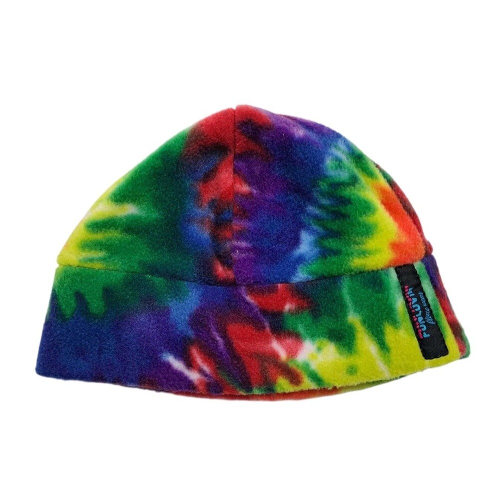 Tiedye Fleece Beanie Winter Ski Hat Multicolor Rainbow Funluvin Red Green Yellow